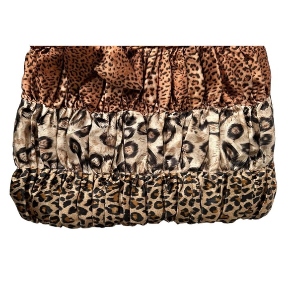 Capelli Straworld Double Handle Leopard Cheetah Mixed Print Satiny Bag Purse - Picture 3 of 9